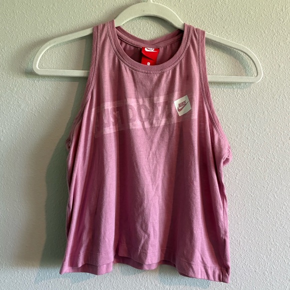 Nike Tank Top Cropped Racerback Women’s Small Pink ‘Just Do It’ Activewear - Picture 1 of 6